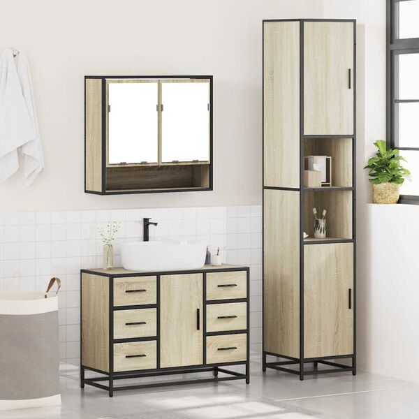 vidaXL Set Mobili da Bagno 3 pz Rovere Sonoma in Legno Multistrato