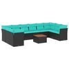 vidaXL Set Divani da Giardino 11 pz con Cuscini in Polyrattan Nero