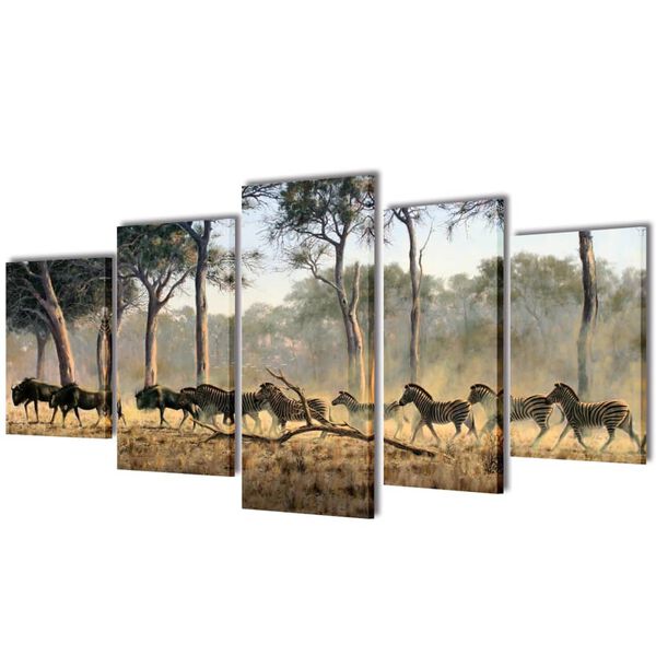 5 pz Set Stampa su Tela da Muro Zebre 200 x 100 cm
