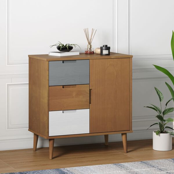 vidaXL Credenza MOLDE Marrone 76,5x40x80 cm in Legno Massello di Pino