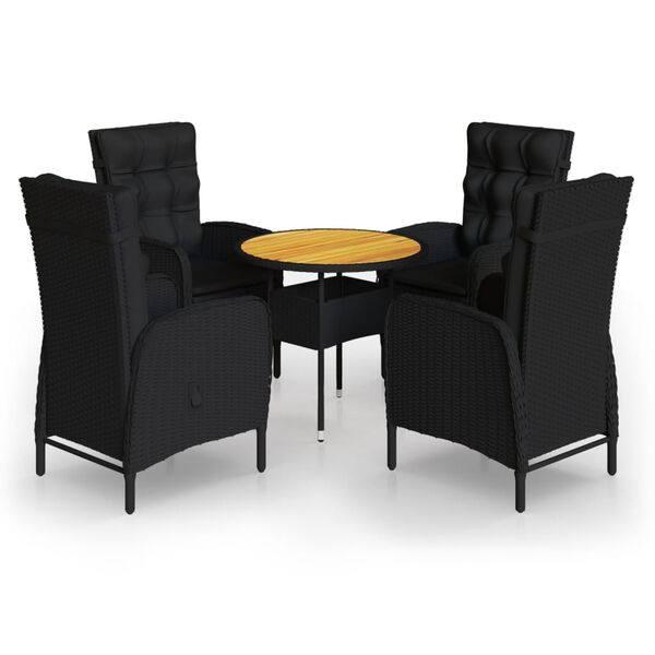vidaXL Set da Bistrot per Giardino 5 pz in Polyrattan Nero
