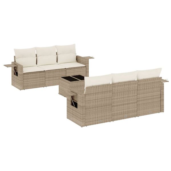 vidaXL Set Divani da Giardino 7 pz con Cuscini Beige in Polyrattan