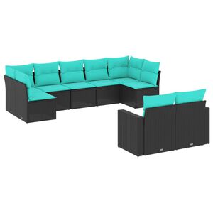 vidaXL Set Divani da Giardino 9 pz con Cuscini Nero in Polyrattan