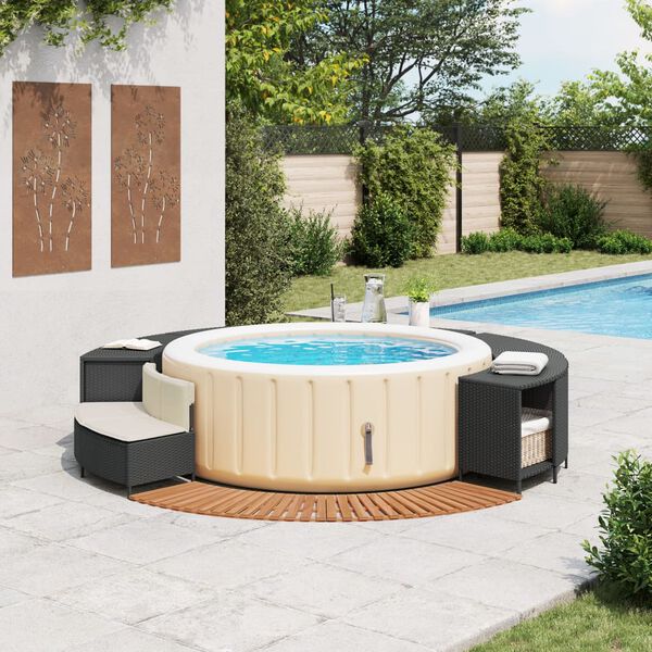 vidaXL Bordo per Spa Nero in Polyrattan e Legno Massello di Acacia