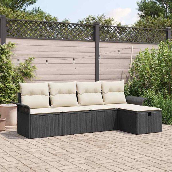vidaXL Set Divano da Giardino 5 pcs Nero e Crema polyrattan