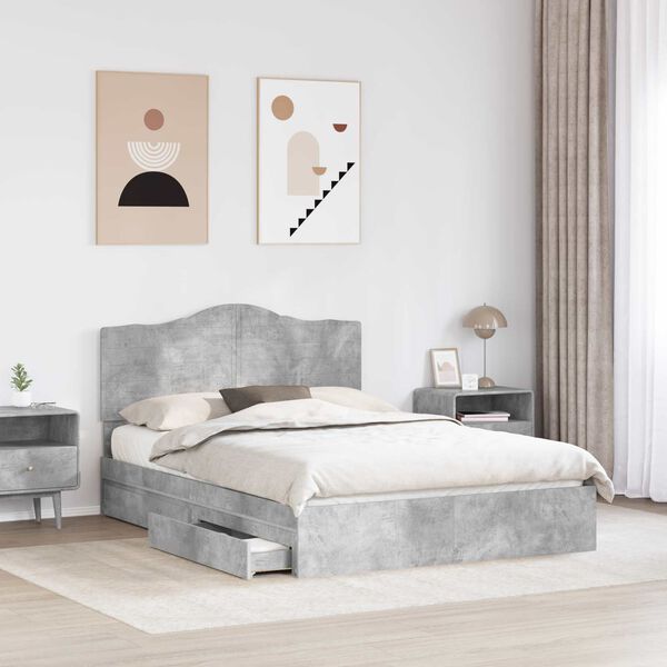 vidaXL Letto con Contenitore con testiera Grigio cemento 150 x 200 cm