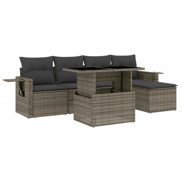 vidaXL Set Divano da Giardino 6 pz con Cuscini Grigio in Polyrattan