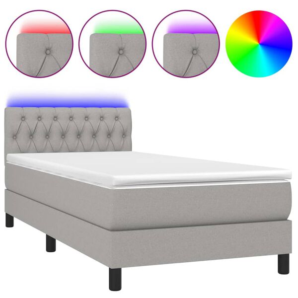 vidaXL Letto a Molle Materasso e LED Grigio Chiaro 100x200 cm Tessuto