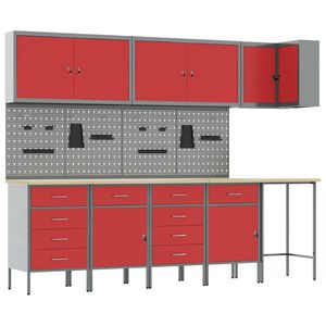 vidaXL Set di mobili da lavoro con cassetto 12 pz Rosso e Grigio