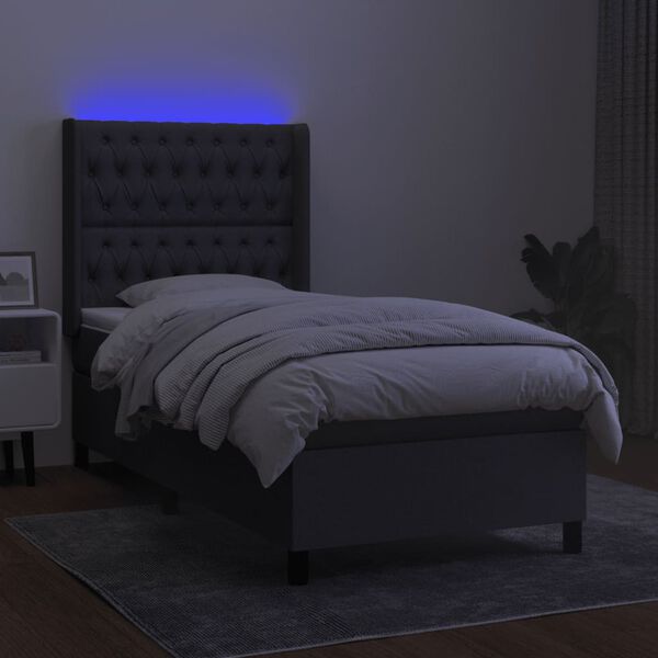 vidaXL Letto a Molle Materasso e LED Grigio Scuro 90x200 cm in Tessuto