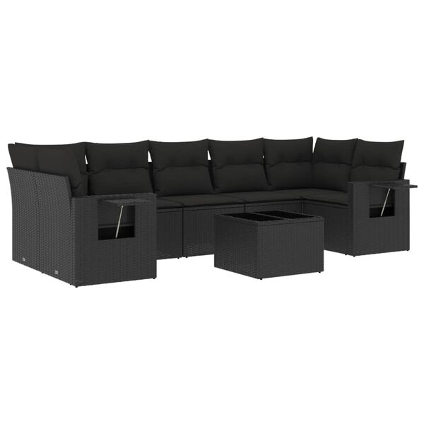 vidaXL Set Divani da Giardino con Cuscini 8 pz Nero in Polyrattan