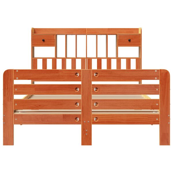 vidaXL Letto Libreria senza Materasso Marrone Cera 140x190 cm in Pino