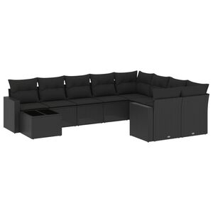 vidaXL Set Divani da Giardino 10pz con Cuscini in Polyrattan Nero