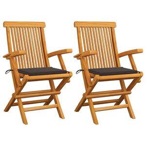 vidaXL Sedie pieghevoli con cuscini color tortora, 2 pezzi, in legno massello di teak.