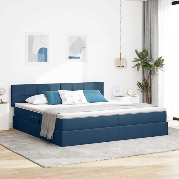 vidaXL Letto con contenitore e materasso con testiera Blu 200 x 200 cm