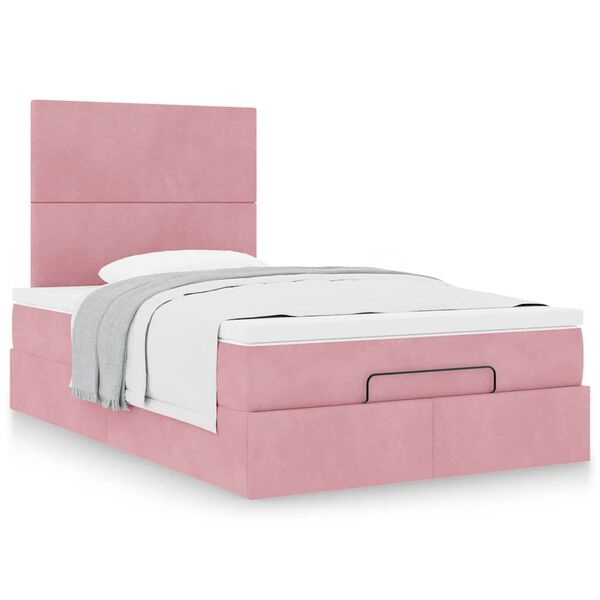 vidaXL Struttura Letto Pouf con Materassi Rosa 120x190 cm Velluto