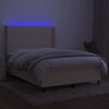 vidaXL Letto a Molle con Materasso e LED Crema 140x190 cm in Tessuto