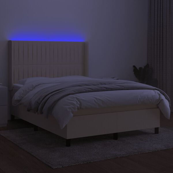 vidaXL Letto a Molle con Materasso e LED Crema 140x190 cm in Tessuto