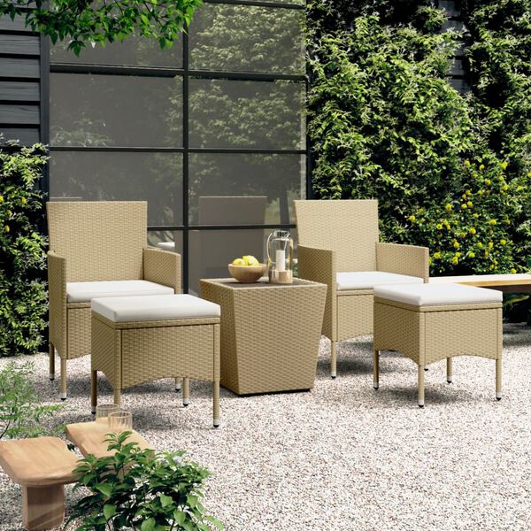 vidaXL Set Bistrot da Giardino 5 pz Polyrattan e Vetro Temperato Beige