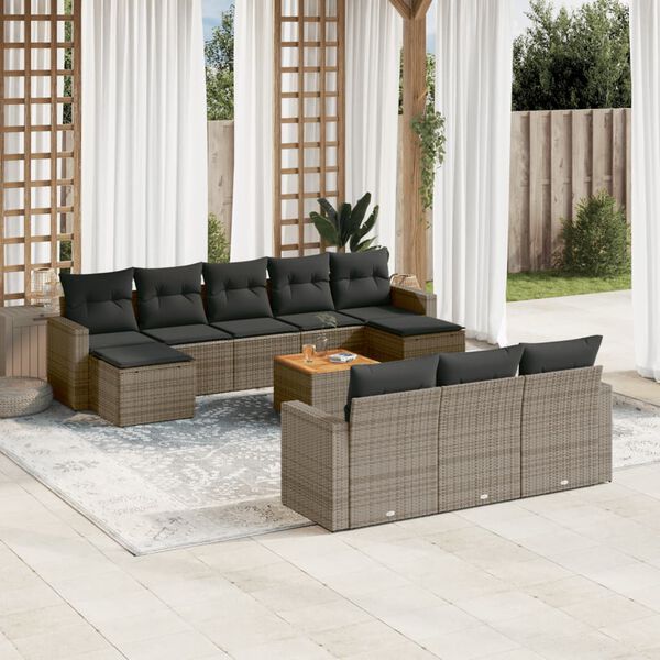 vidaXL Set Divani da Giardino 11 pz con Cuscini in Polyrattan Grigio