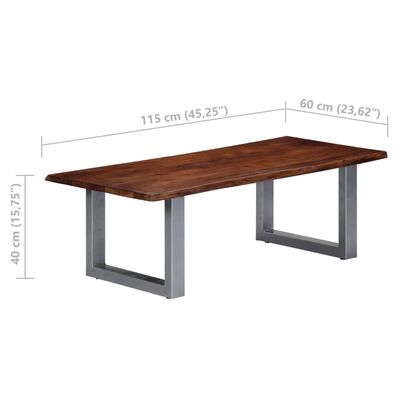 vidaXL Tavolino da Caffè con Bordi Vivi 115x60x40 cm Massello Acacia