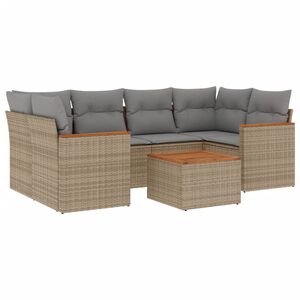 vidaXL Set Divano da Giardino 7 pz con Cuscini Beige Misto Polyrattan
