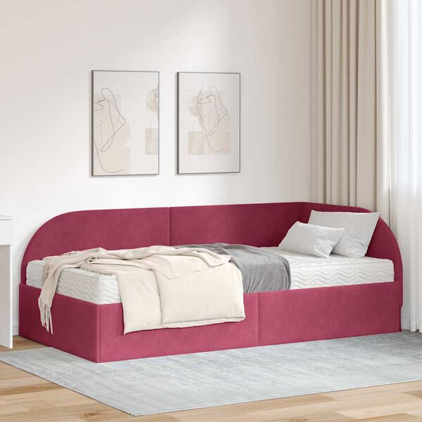 vidaXL Struttura Letto Angolare con Materasso 2 pcs Rosso Velluto
