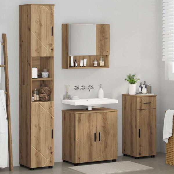 vidaXL Set di mobili per il bagno con porta 4 pcs Rovere artigianale