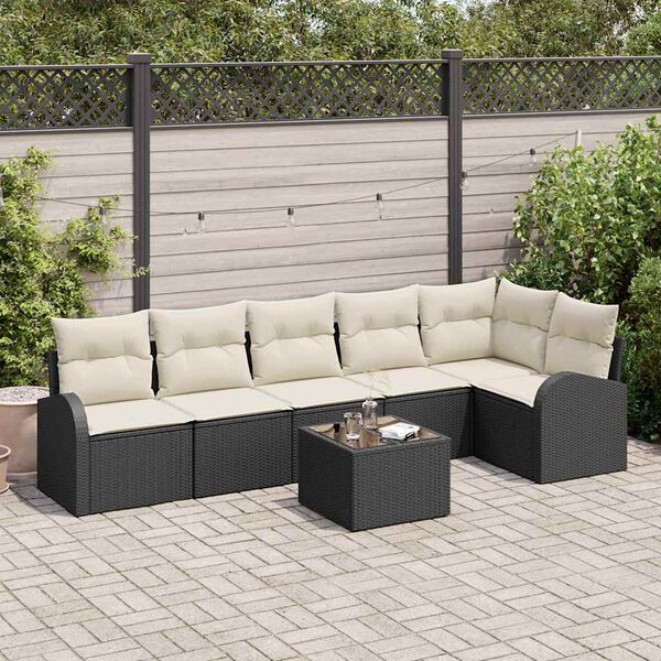 vidaXL Set Divano da Giardino 7 pcs Nero e Bianco polyrattan
