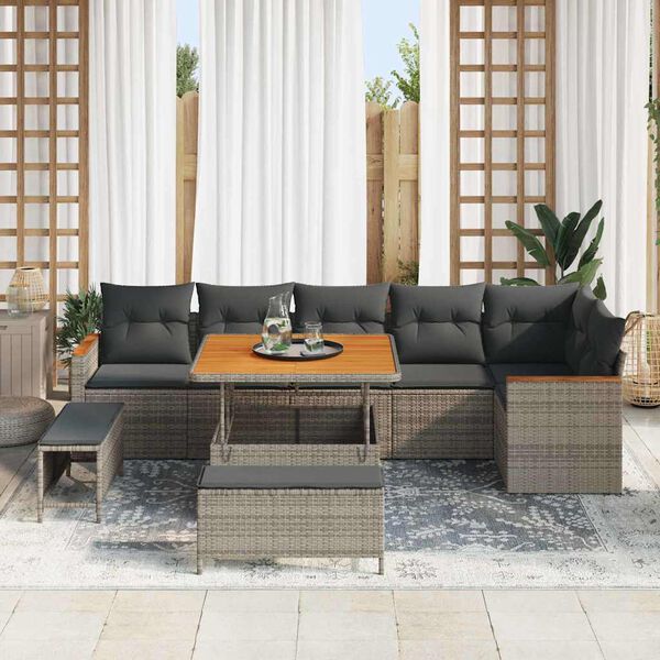 vidaXL Set Divano da Giardino 9 pcs Grigio polyrattan