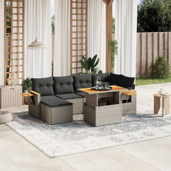 vidaXL Set Divani da Giardino 7 pz con Cuscini Grigio in Polyrattan