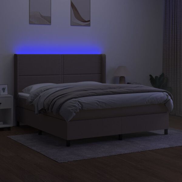 vidaXL Letto a Molle con Materasso e LED Tortora 160x200 cm in Tessuto