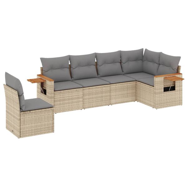 vidaXL Set Divano da Giardino 6 pz con Cuscini Beige in Polyrattan