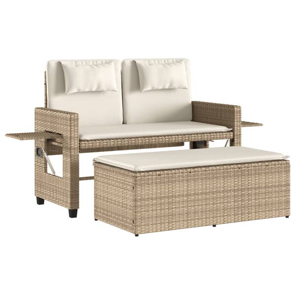 vidaXL Panca Reclinabile da Giardino con Cuscini Beige in Polyrattan