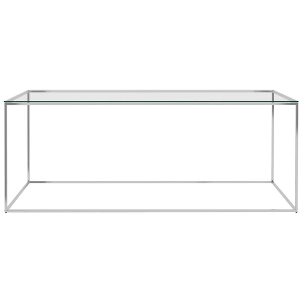 vidaXL Tavolino da Salotto Argento 120x60x45cm in Acciaio Inox e Vetro