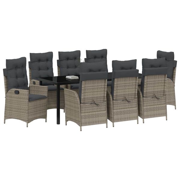 vidaXL Set da Pranzo per Giardino con cuscino 9 pcs Grigio polyrattan