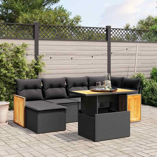 vidaXL Set Divani da Giardino con Cuscini 7pz Nero Polyrattan