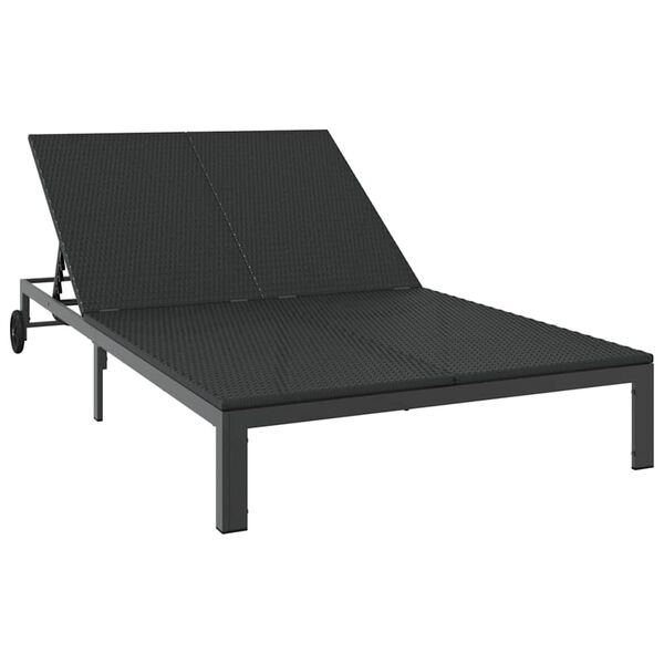 vidaXL Lettino da Sole 1-persona Nero 206 x 62.5 x 74 cm polyrattan