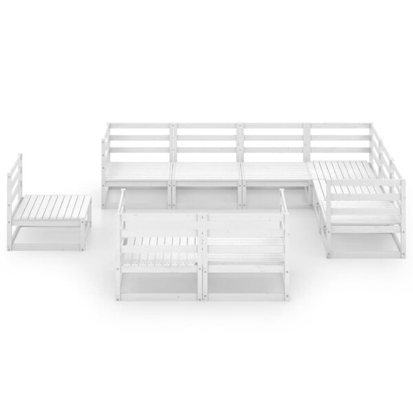 vidaXL Set Divani da Giardino 10 pz Bianchi in Legno Massello di Pino