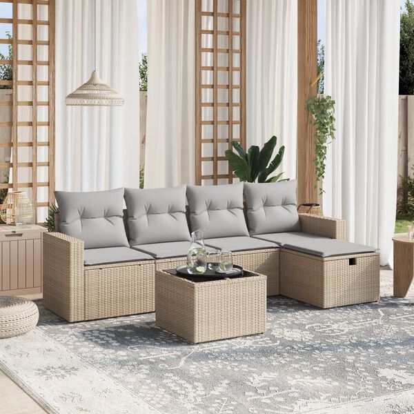 vidaXL Set Divano da Giardino 6 pz con Cuscini Beige Misto Polyrattan
