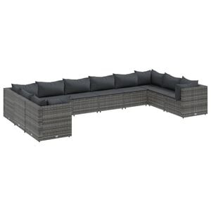 vidaXL Set Divani da Giardino 10 pz con Cuscini in Polyrattan Grigio