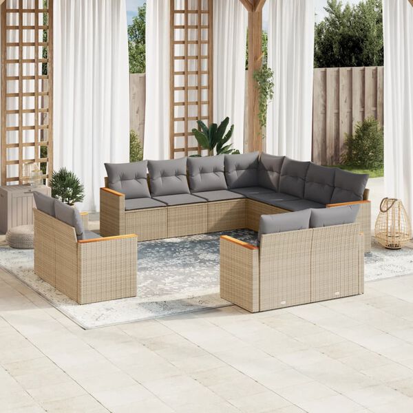 vidaXL Set Divani da Giardino 11 pz con Cuscini Beige in Polyrattan