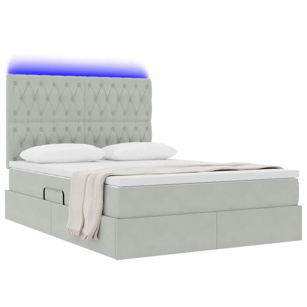vidaXL Letto con contenitore e LED Grigio chiaro 140 x 190 cm Velluto