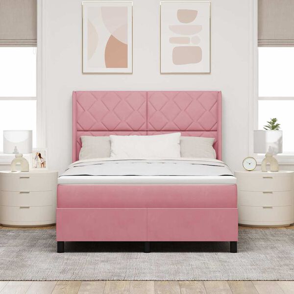 vidaXL Letto a molle con materasso Rosa 160 x 200 cm Velluto