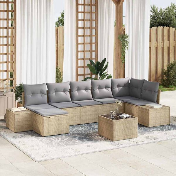 vidaXL Set Divano da Giardino con cuscino 8 pcs Beige polyrattan