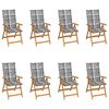 vidaXL Sedie Reclinabili da Giardino con Cuscini 8 pz Massello di Teak