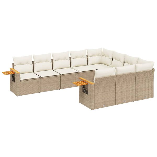 vidaXL Set Divano da Giardino 10 pz con Cuscini Beige in Polyrattan