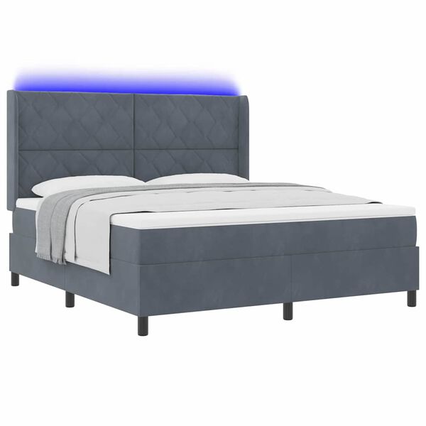 vidaXL Letto con Box Springs LED e Materasso Grigio scuro 180 x 200 cm