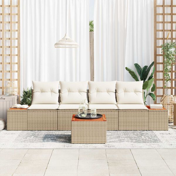 vidaXL Set Divano da Giardino con cuscino 5 pcs Beige Poly Rattan