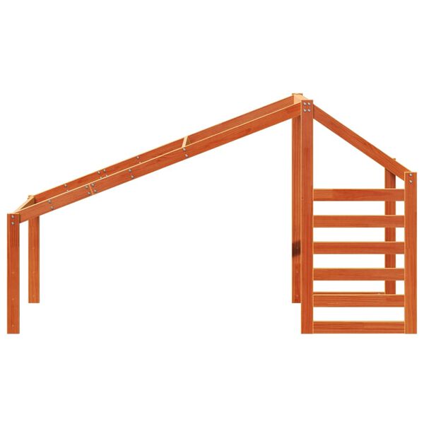 vidaXL Tetto Letto Bambini Marrone Cera 198x87x113 Legno Massello Pino